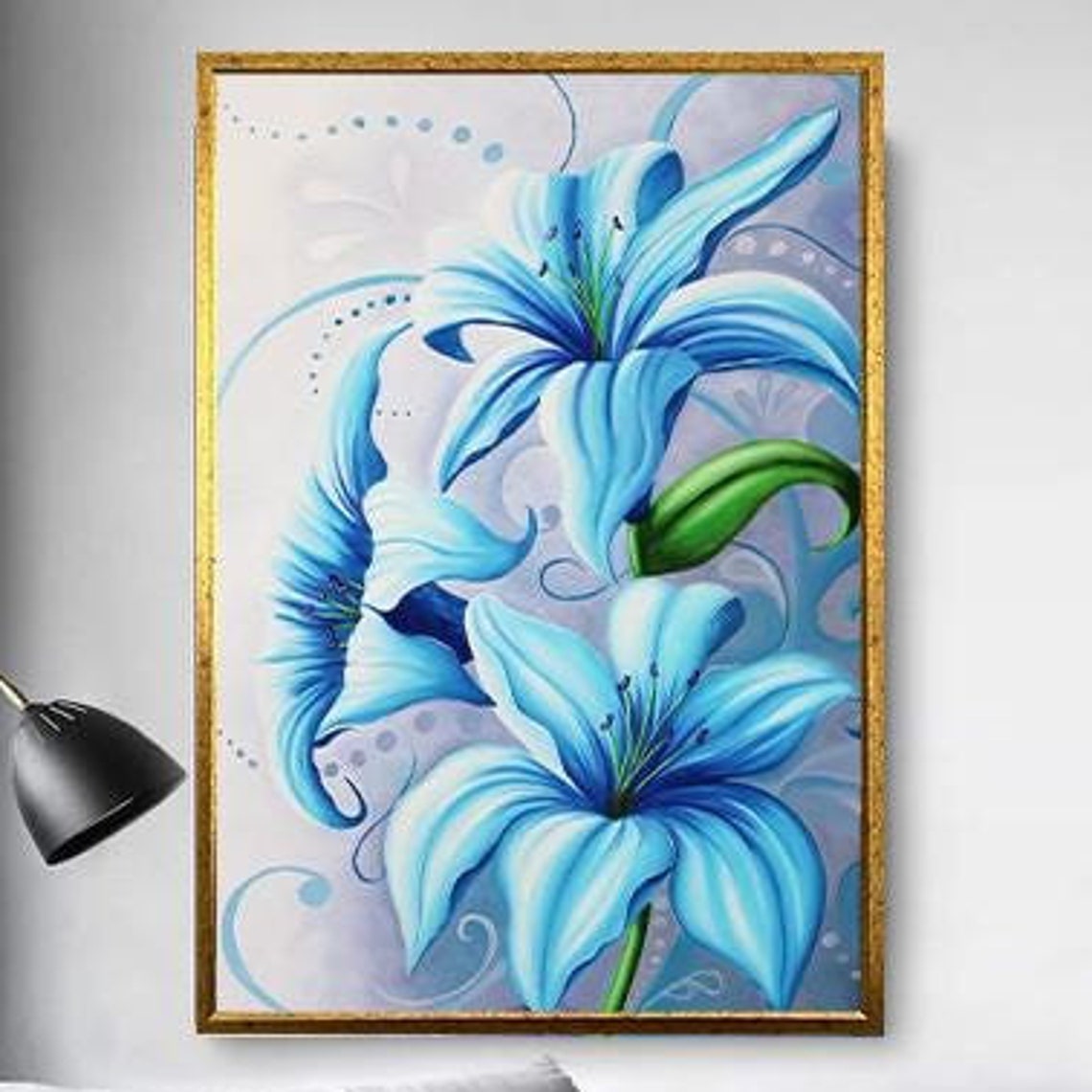 Elegant Glowing Blue Lilies Decorative Botanical Floral Art Poster - Image 5