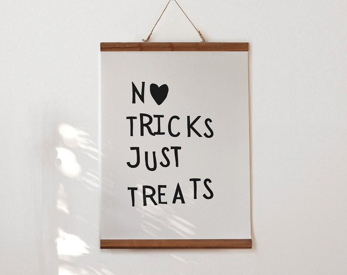 No Tricks Just Treats Cute Black Heart Spooky Halloween Quote Poster