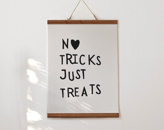Cute Halloween Wall Art No Tricks Just Treats Print Heart Typography Poster Trendy Halloween Decor Spooky Art Print 1 Print