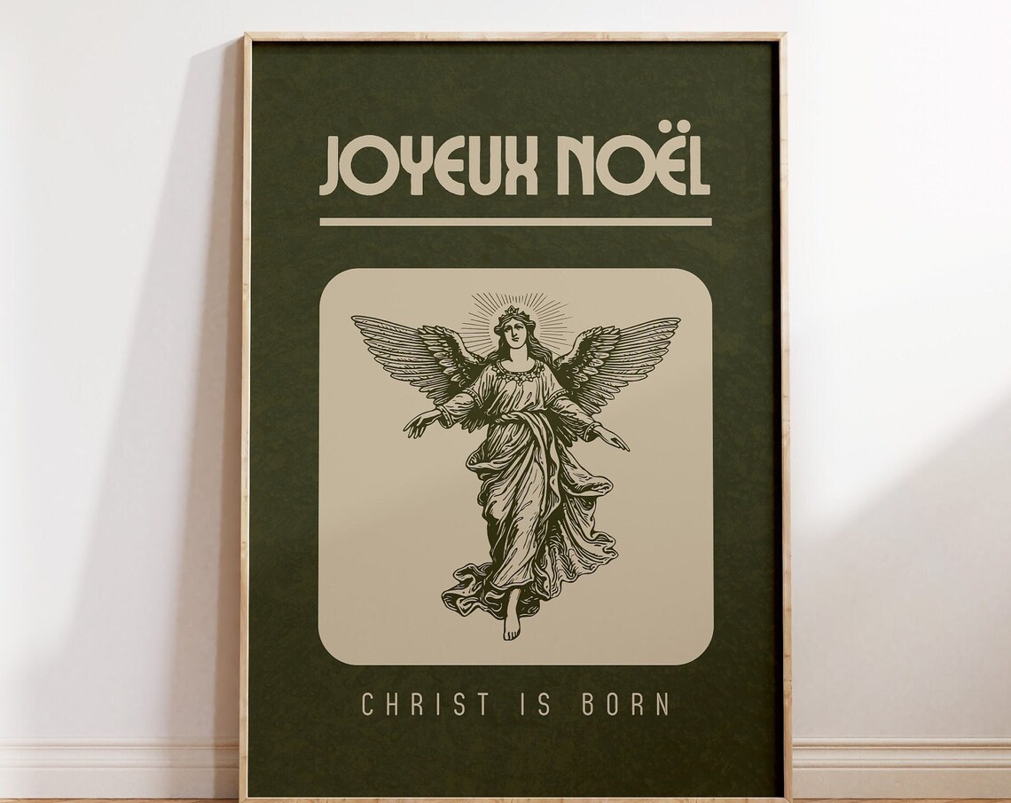 Joyeux Noel Retro French Christmas Angel Vintage Holiday Poster