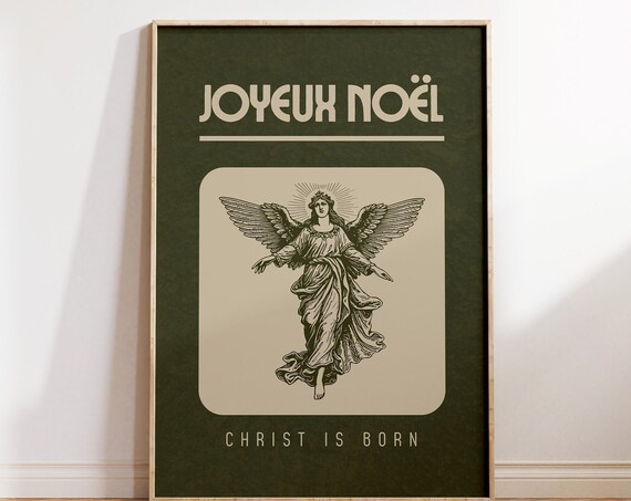 Joyeux Noel Retro French Christmas Angel Vintage Holiday Poster