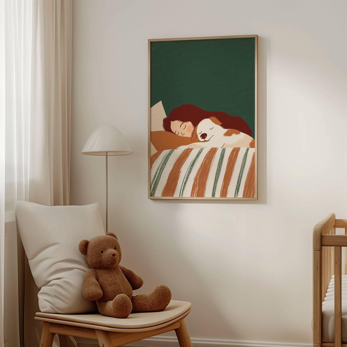 Dog Lover Gift Girl And Dog Art Print Bedroom Decor Kids Room Wall Decor Girl Children Room Art Woman With Dog Art Print Green And Brown - Image 4