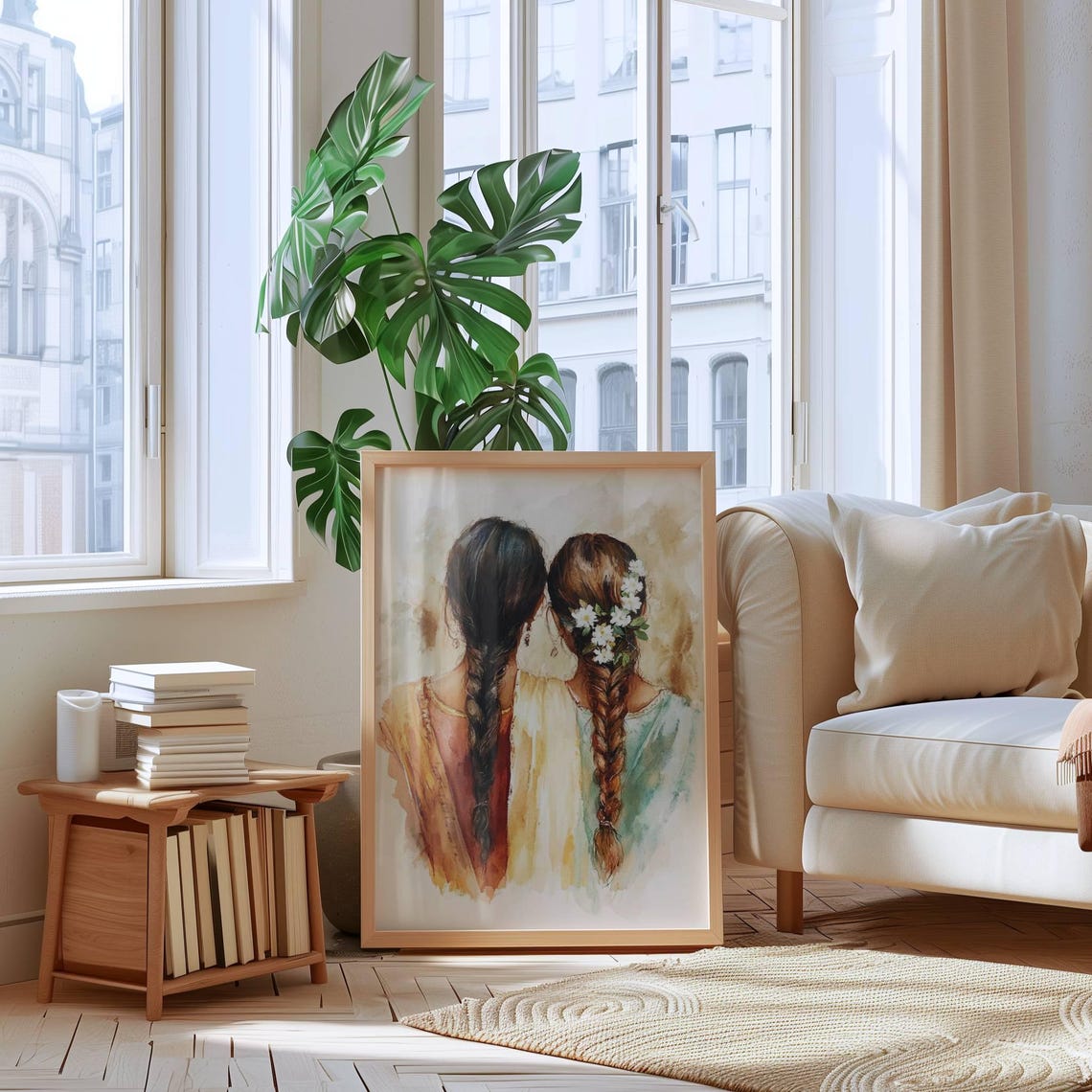 Indian Sibling Art Sister Wall Art Desi South Indian Friend Gift Indian Home Decor Best Friends Art Dorm Decor Tamil Girl Watercolor Print - Image 2