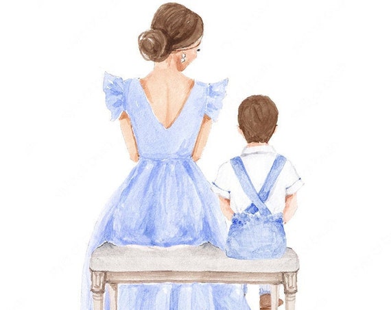Mother Son Illustration Mothers Day Mother And Son Print Fashion Illustration
