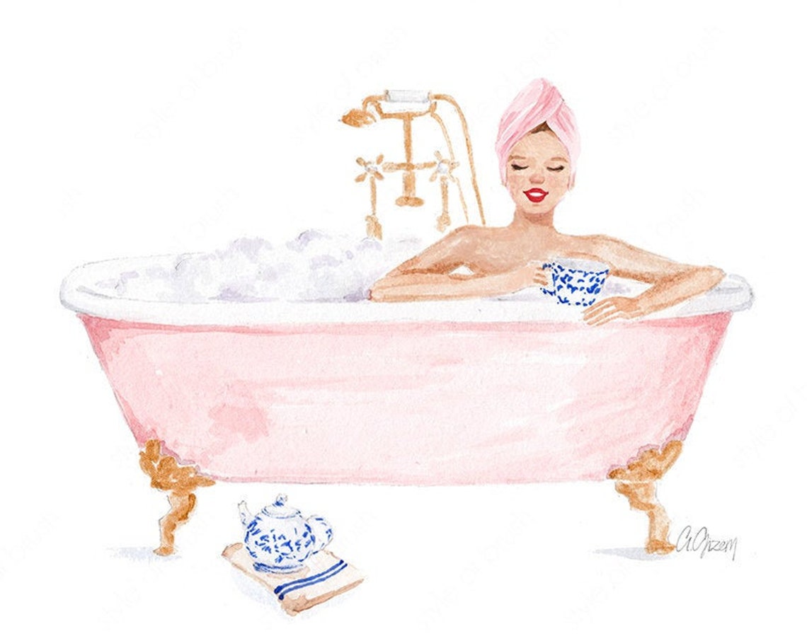 Pink Bath Tub Spa Illustration Beauty Illustration Fashion Illustration