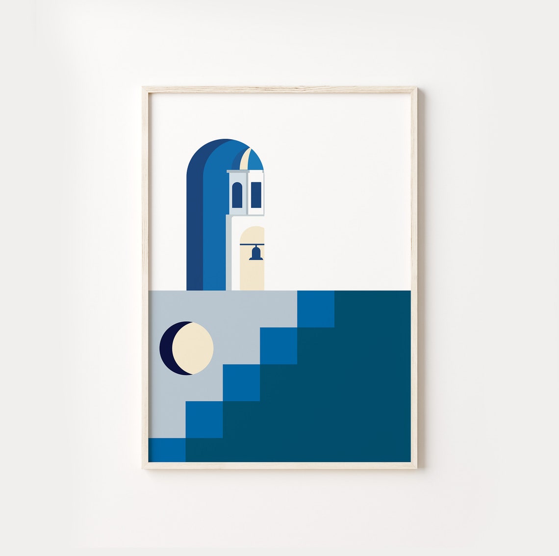Santorini Blue Dome Arch Tower Geometric Minimalist Art Poster