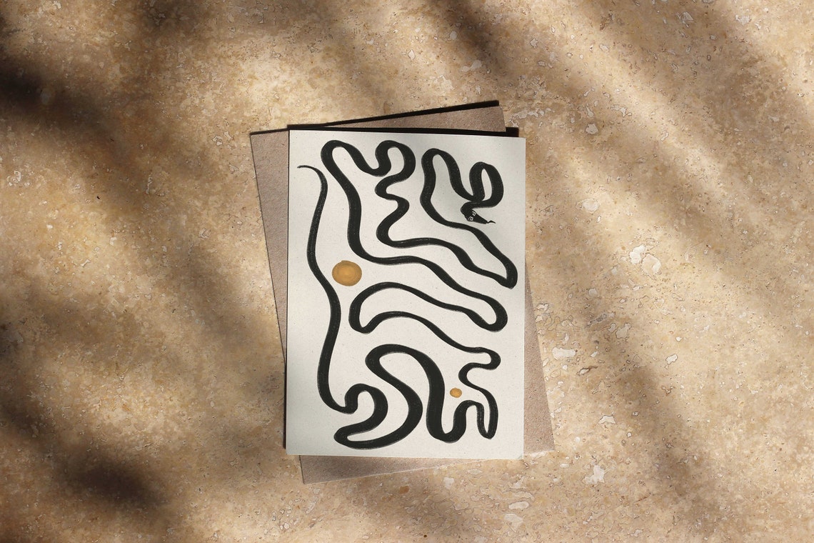 Black Serpentine Snake Lines Gold Dots Abstract Minimalist Art Poster - Image 2