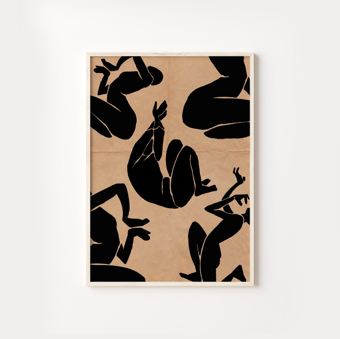 Black Silhouette Dancing Figures Kraft Paper Modern Art Poster