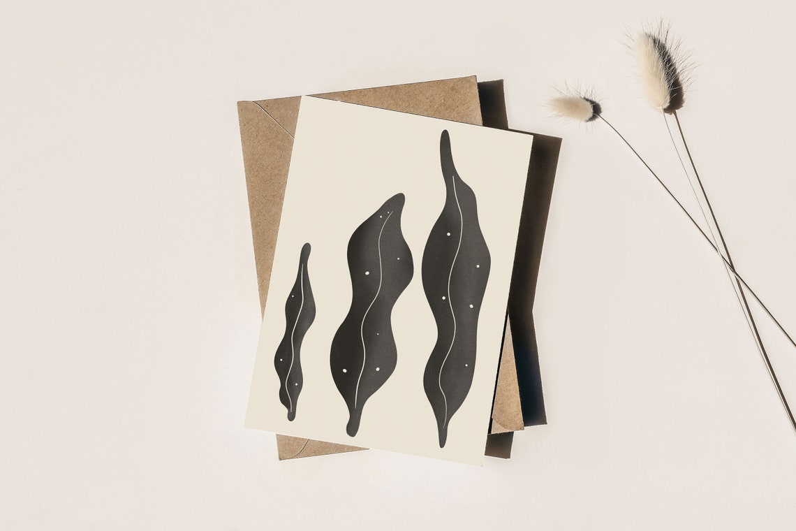 Three Dark Botanical Leaves White Vein Lines Minimalist Poster - Image 2