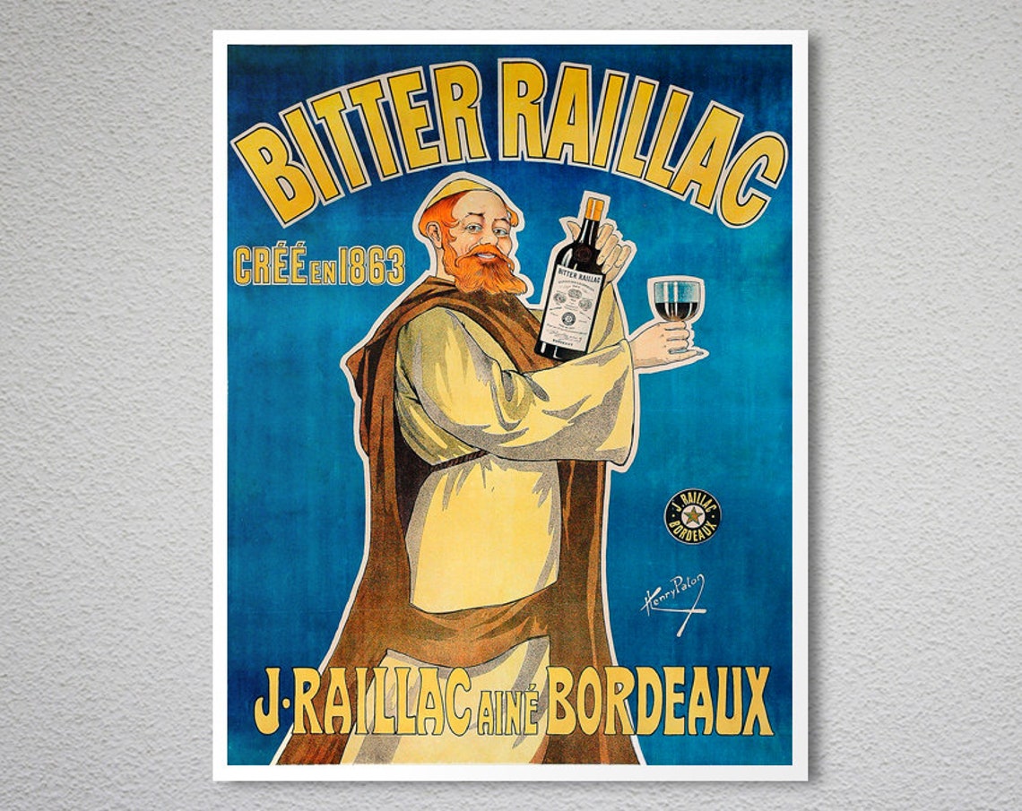 Bitter Raillac Créé en 1863 Vintage Bordeaux Monk Drink Poster - Image 2