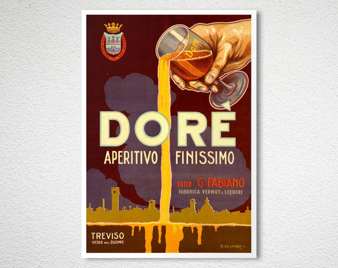 Dore Aperitivo Finissimo Giant Pour Treviso Italy Vintage Poster - Image 2