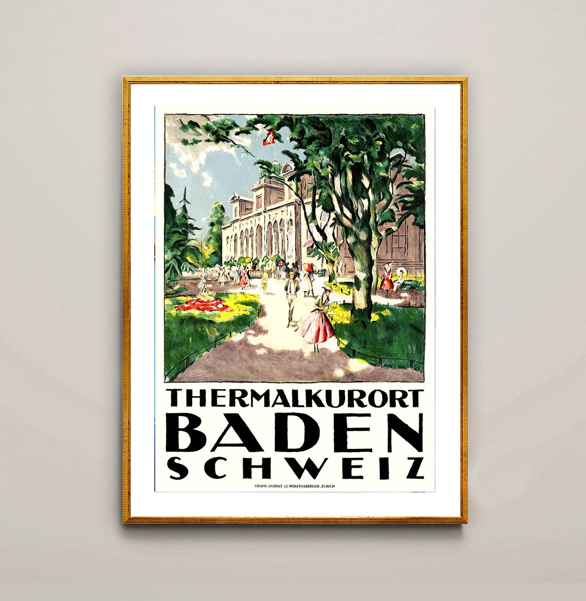 Thermalkurort Baden Switzerland Spa Gardens Vintage Travel Poster - Image 2
