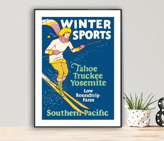 Southern Pacific Winter Sports Tahoe Truckee Yosemite Vintage Ski Poster