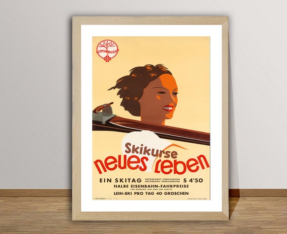 Ski Kurse Neues Leben Ein Skitag Vintage Travel Poster Retro Travel Print Gift Idea Wall Decor