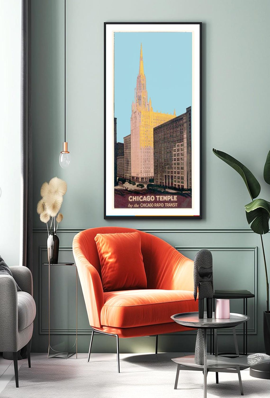Chicago Temple Skyscraper Chicago Rapid Transit Vintage Poster - Image 2