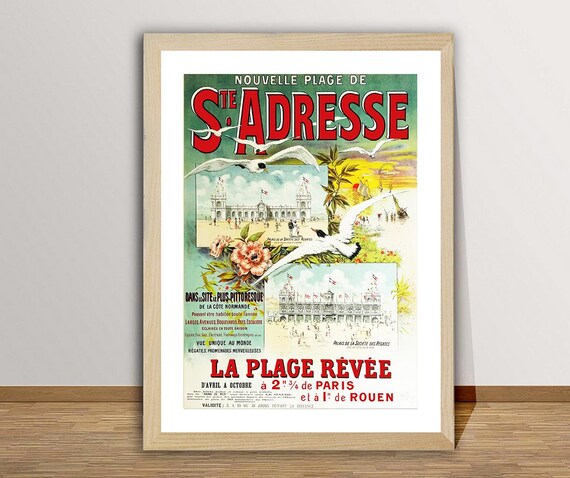 Nouvelle Plage de Ste Adresse Vintage French Poster Seagulls Beach Casino
