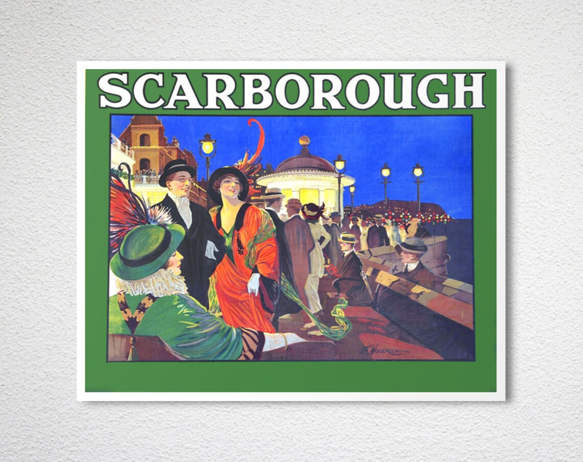 Scarborough Vintage British Seaside Promenade Night Pier Travel Poster - Image 2
