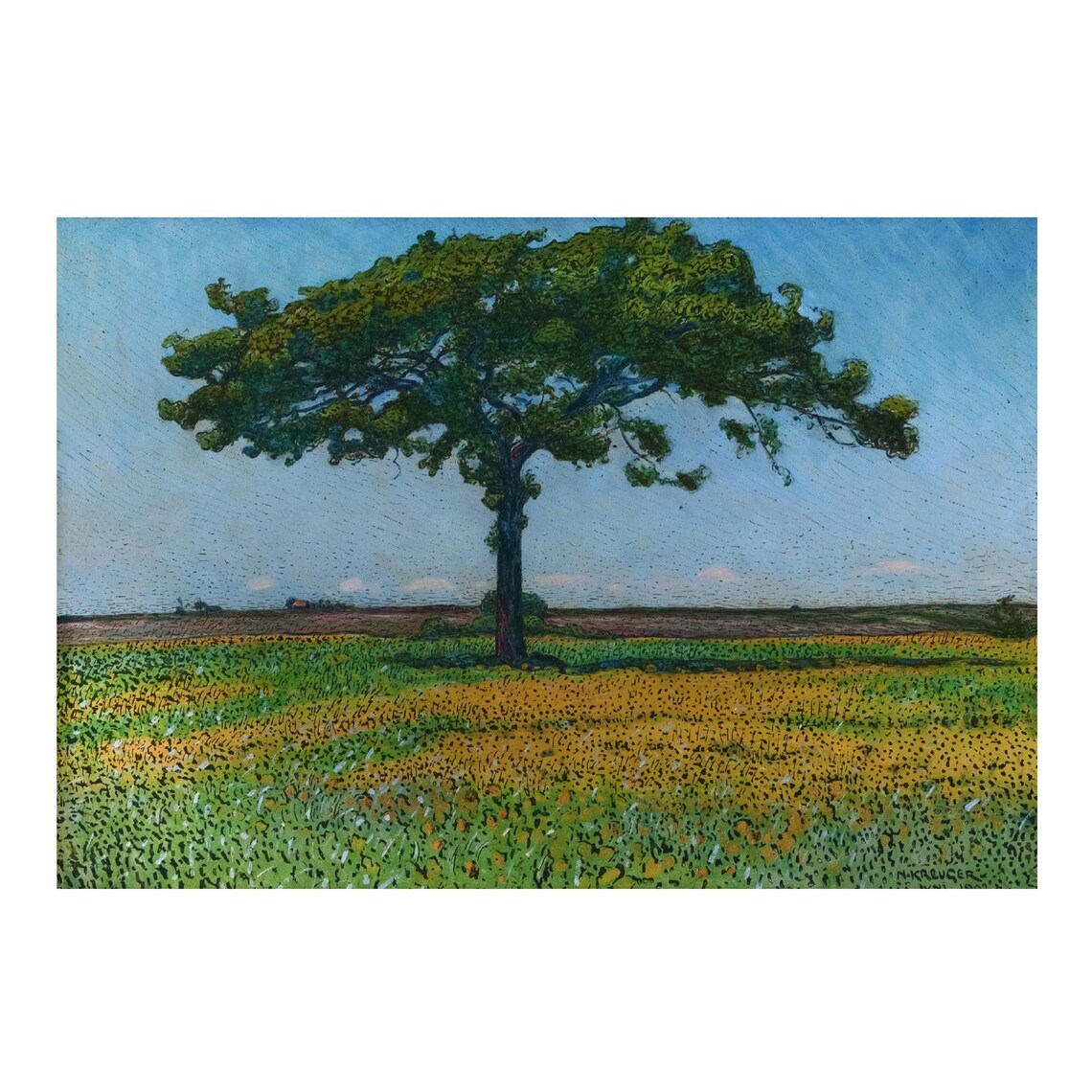 Tree In Meadow Landscape, Vintage Farmhouse Art Print - Image 4