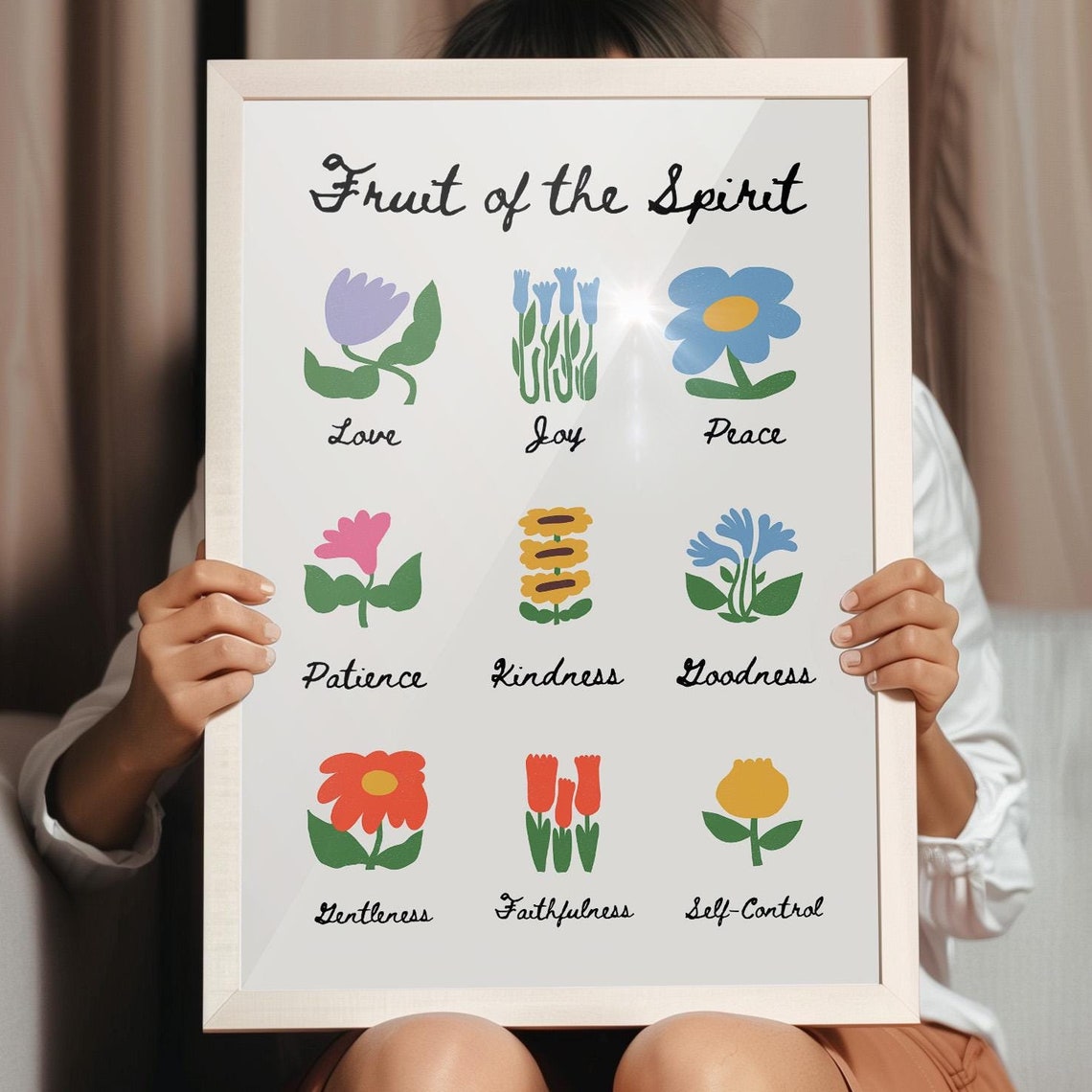 Fruit of the Spirit Nine Flowers Christian Scripture Art Poster