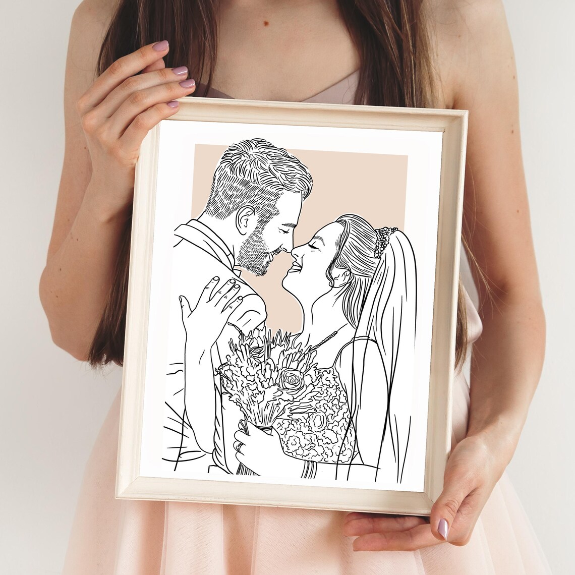 One Line Drawing Couple Portrait, Minimalist Gift