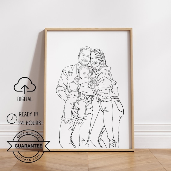 One Line Drawing Custom Couple Portrait, Art Print