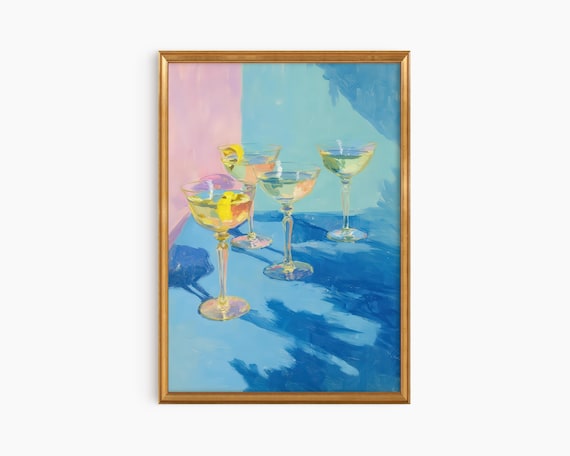 Framed Flight Oil Painting Print Quirky Bar Cart Wall Art