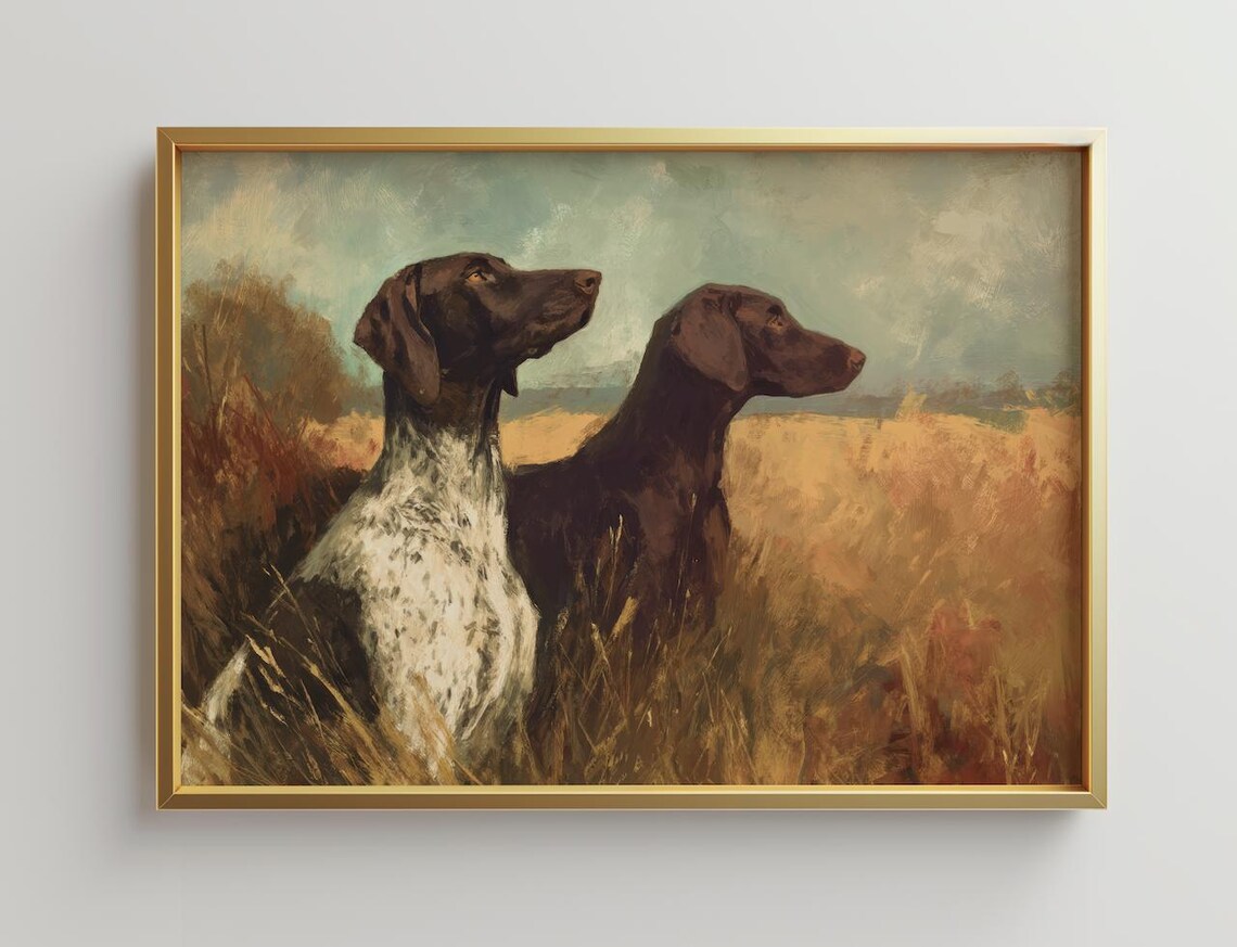 Vintage Hunting Dogs Art Print, Animal Oil Painting