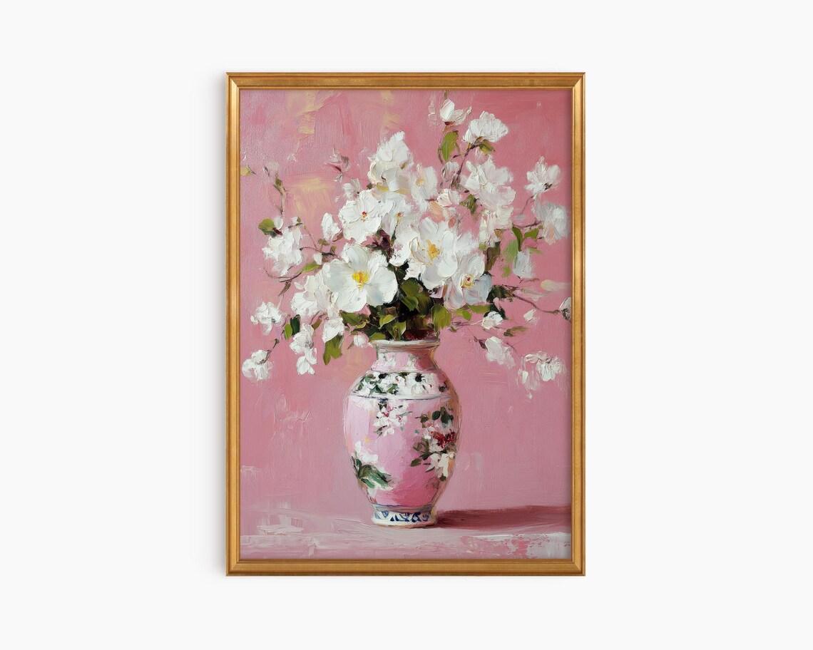 Pink Chinoiserie Flower Vase Art Print