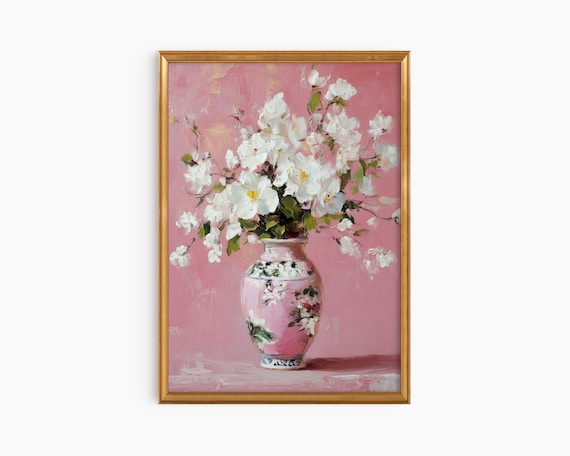 Pink Chinoiserie Flower Vase Art Print