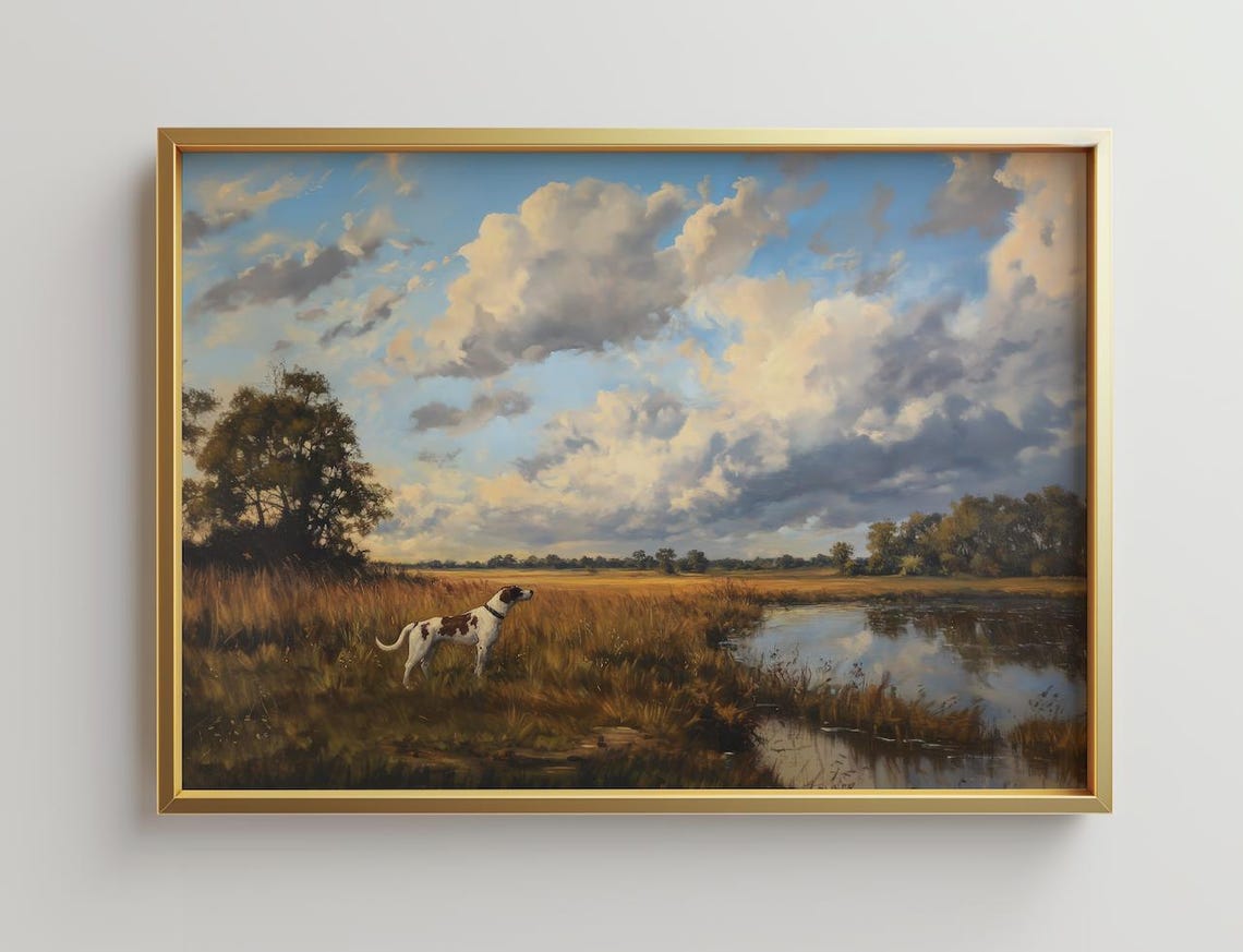 Hunting Dog Art Print, Modern Landscape