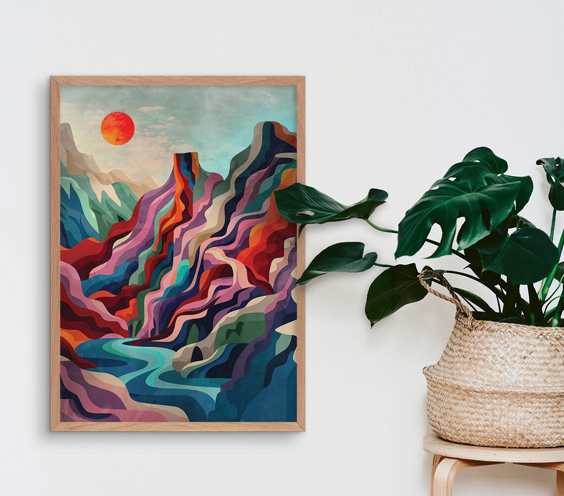 Setting Sun Over Canyon Landscape Art Print - Image 2