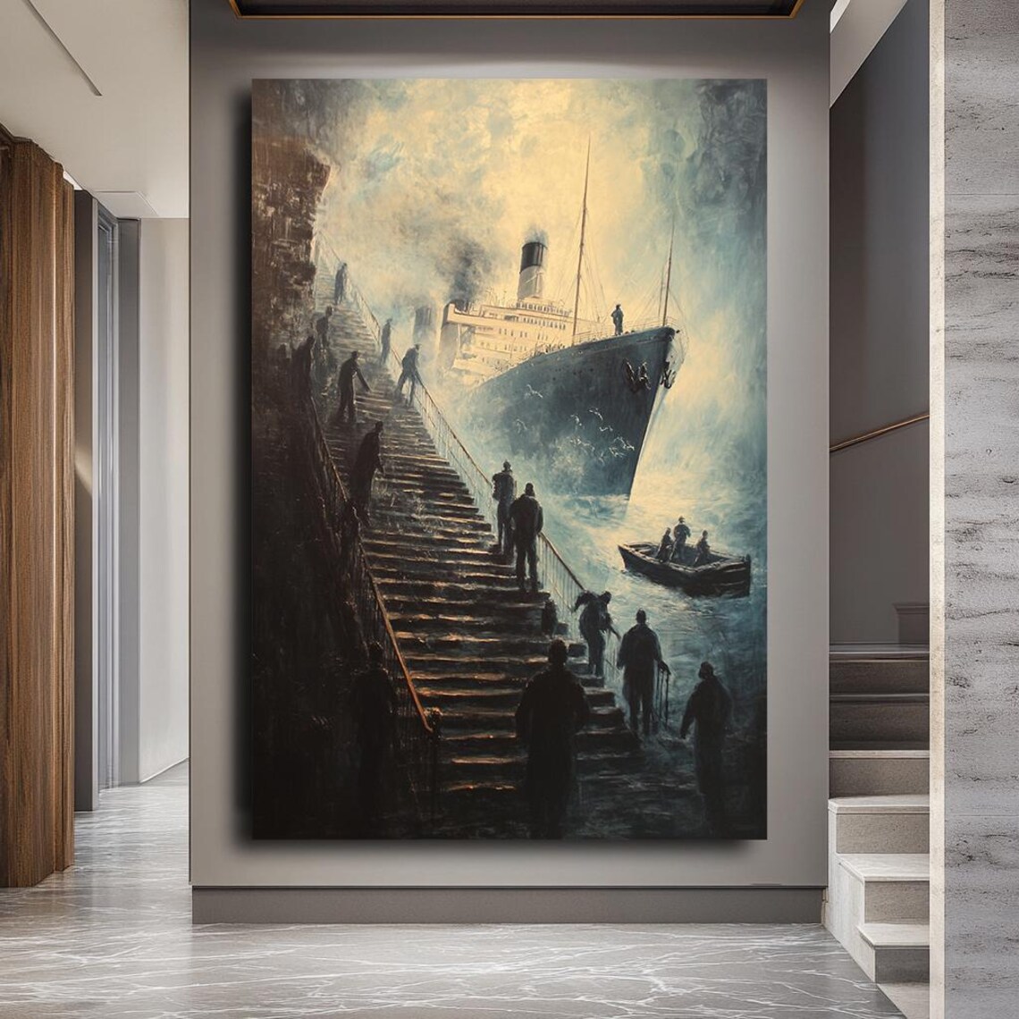 Dramatic Ship Stairs Wall Art Surreal Maritime Print Vintage Nautical Artwork Mysterious Ocean Scene Unique Gothic Wall Decor - Image 3