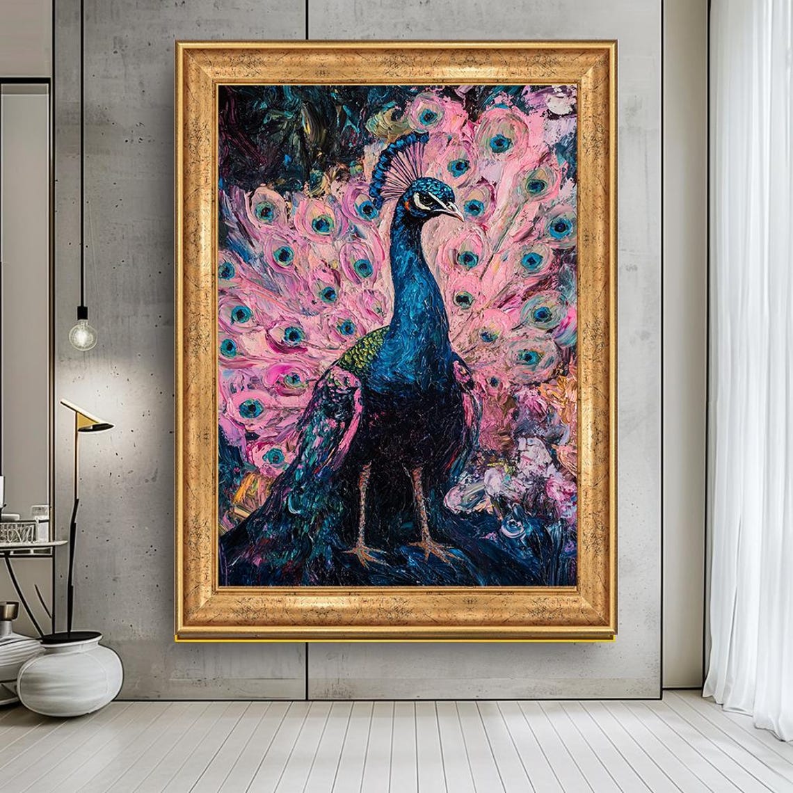 Vibrant Peacock Pink Feathered Tail Blue Body Exotic Bird Poster - Image 5