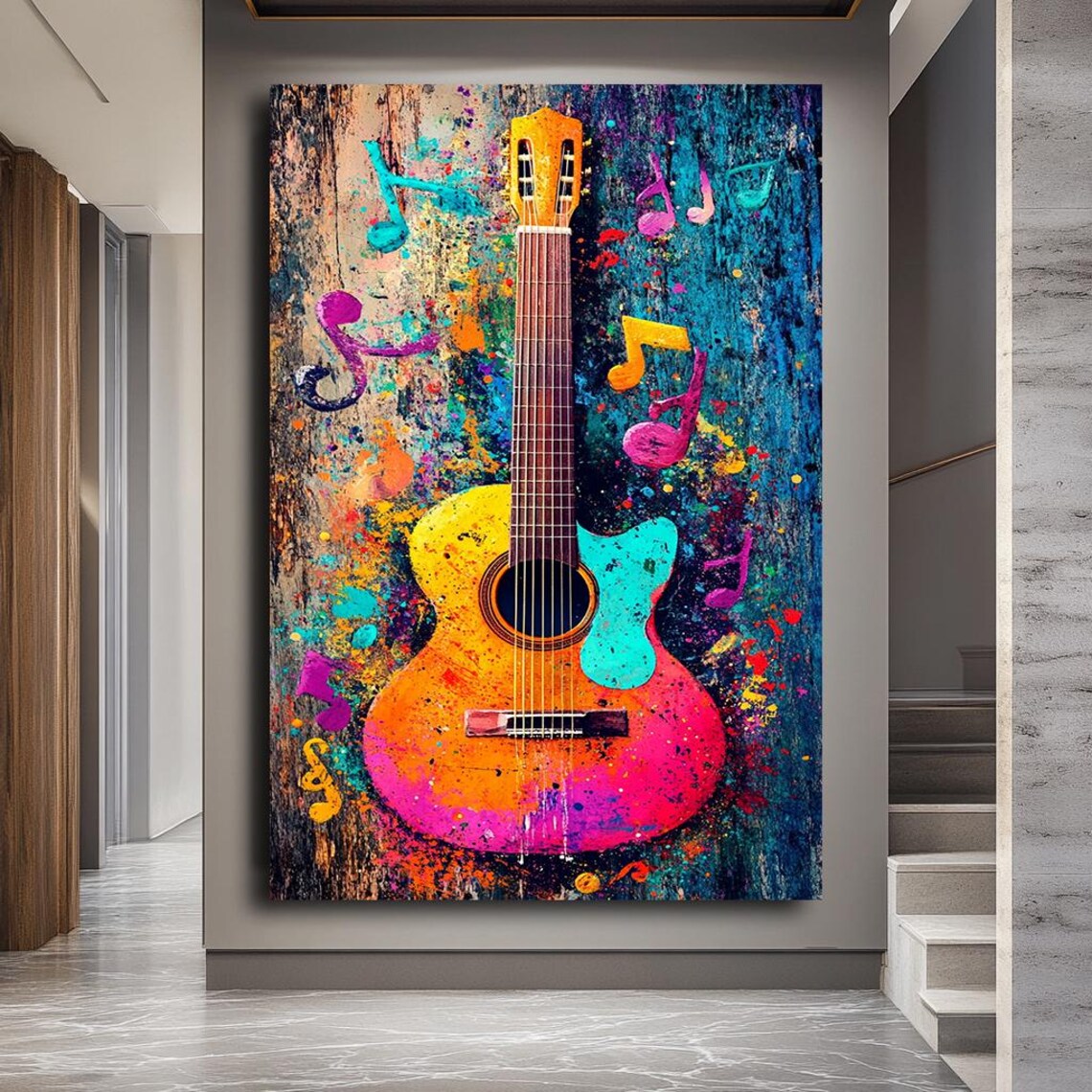 Colorful Guitar Abstract Music Art Print - Image 3
