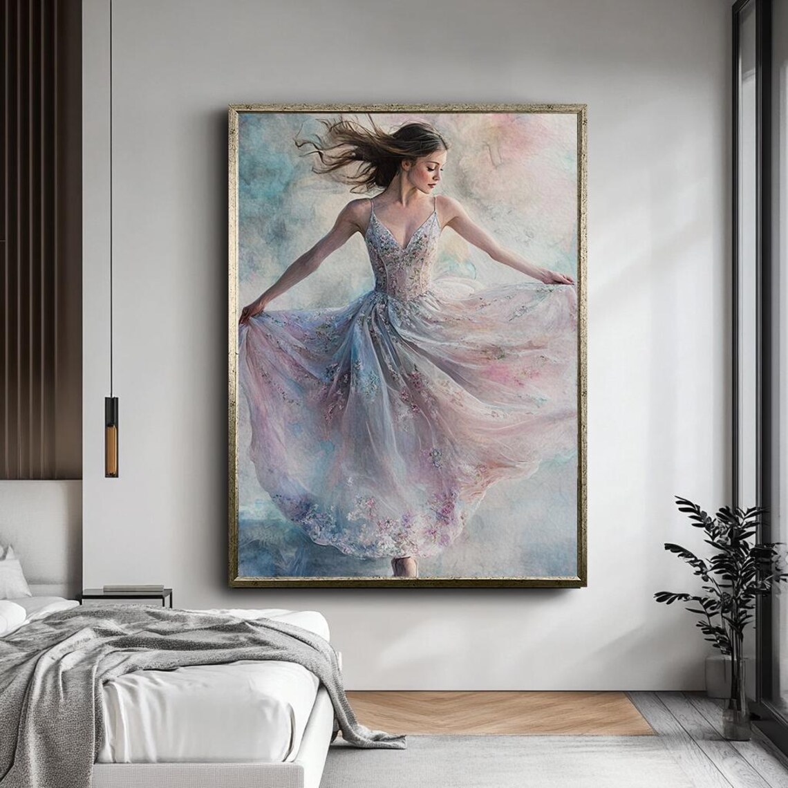 Graceful Dancing Woman Flowing Pastel Gown Dreamy Ballet Poster - Image 4