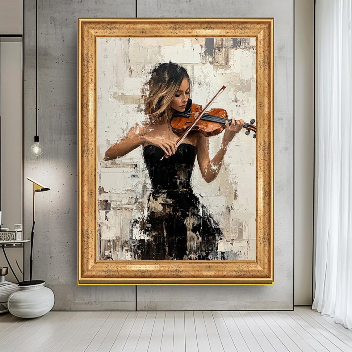 Elegant Female Violinist Black Dress Impressionist Music Art Poster