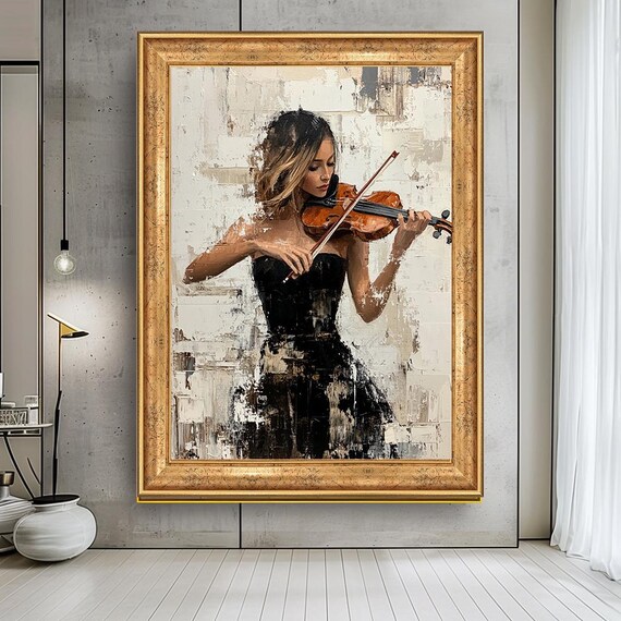Elegant Female Violinist Black Dress Impressionist Music Art Poster