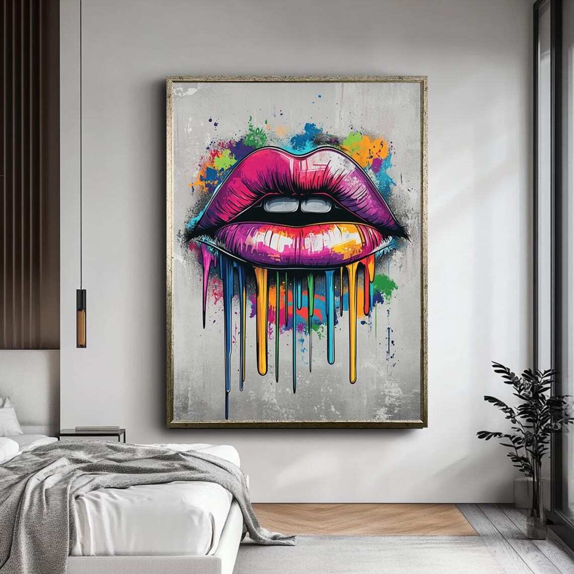 Colorful Dripping Lips Pop Art, Street Art Print - Image 4