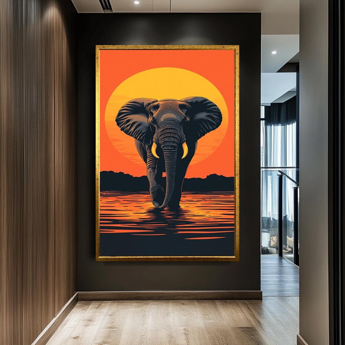 Elephant Silhouette Blazing Sunset African Safari Wildlife Poster