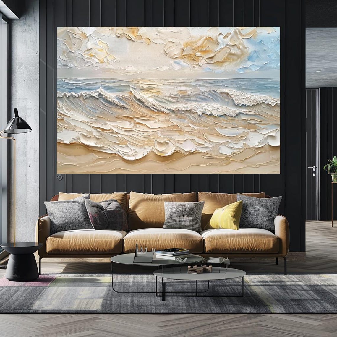 Textured Ocean Wave Painting Beige Coastal Palette Knife Art Poster - Image 5