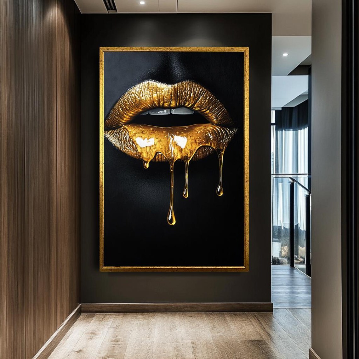 Gold Lips Art Print, Modern Glam Wall Decor - Image 3