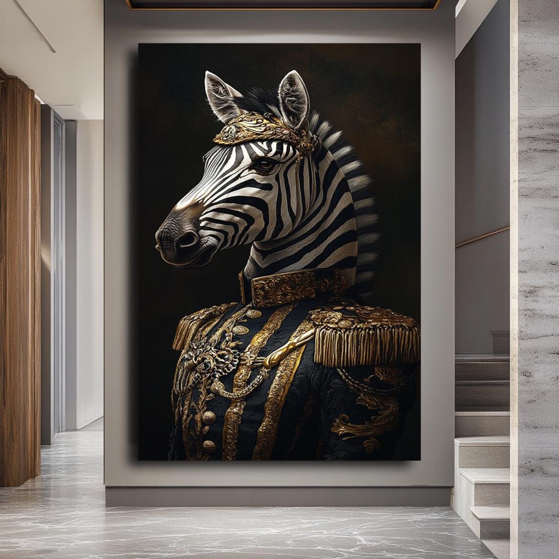 Royal Zebra Regal Military Attire Noble Animal Portrait Whimsical Print - Image 4
