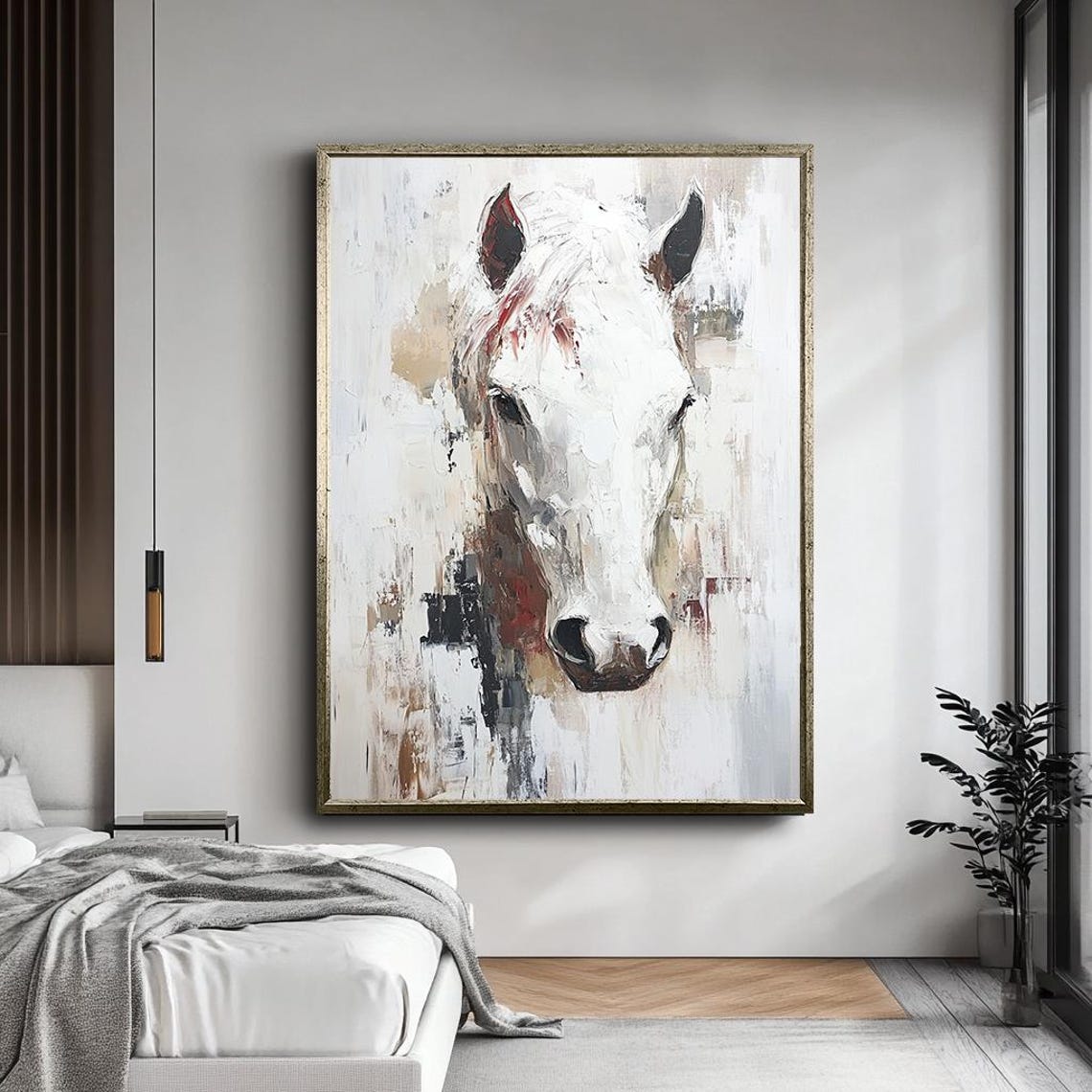 White Horse Portrait Expressive Brushstrokes Modern Animal Wall Art - Image 5