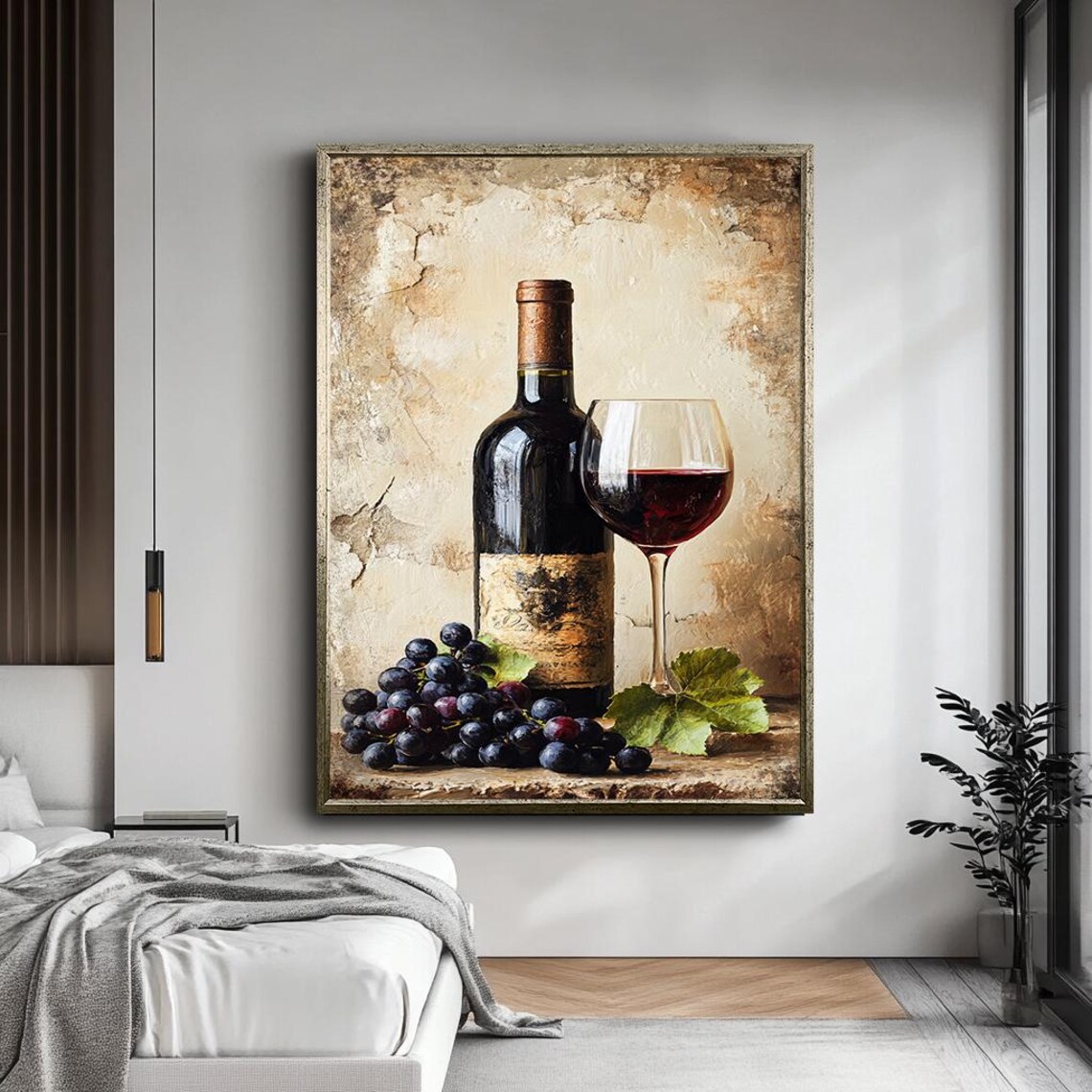 Wine Bottle and Grapes Vintage Still Life Art Print - Image 4