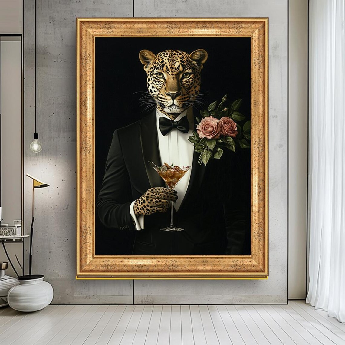 Leopard Portrait Art Print, Surreal Modern Style