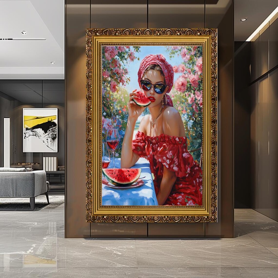 Glamorous Lady Red Dress Watermelon Summer Garden Fashion Poster - Image 5