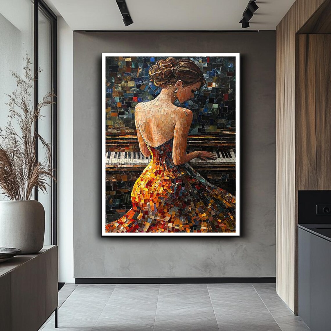 Mosaic Woman Pianist Piano Keys Colorful Music Lovers Wall Art - Image 2