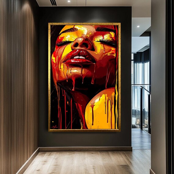 Bold Abstract Woman Portrait With Dripping Red Paint Expression Poster