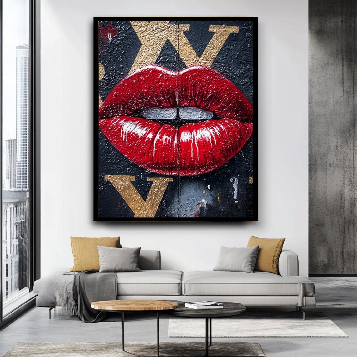 Luxury Red Lips Wall Art Glam Pop Art Style With Gold Lettering Bold Statement Decor Modern Fashion Artwork Ready To Hang - Image 4