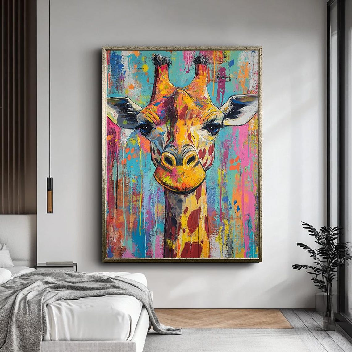 Colorful Giraffe Portrait Splash Paint Abstract Jungle Wall Art - Image 5